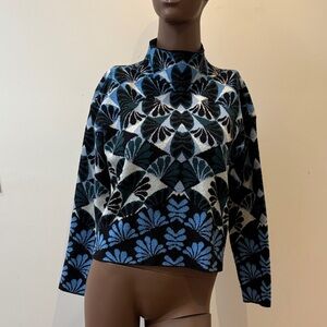 Maeve Anthropologie Carys Mock Neck Sweater cropped Pullover blue white Small S